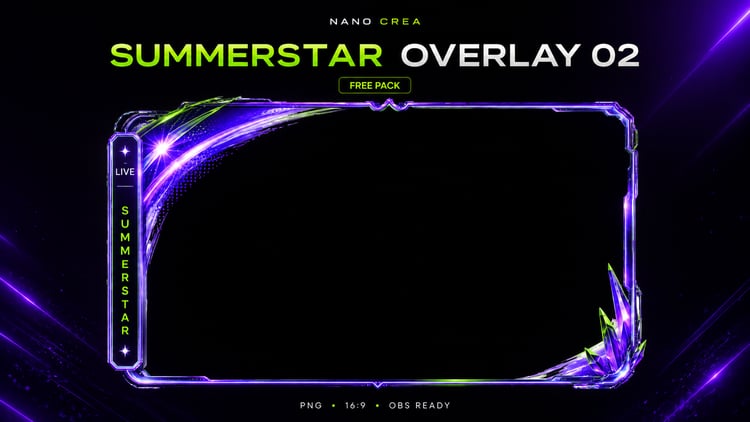 FC26 Summerstar free camera overlay pack preview with purple and green neon webcam frame by NanoCrea