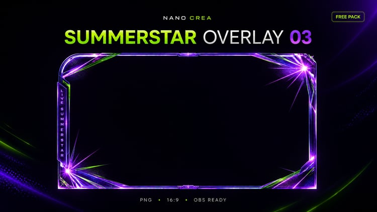 FC26 Summerstar free camera overlay pack preview with purple and green neon webcam frame by NanoCrea