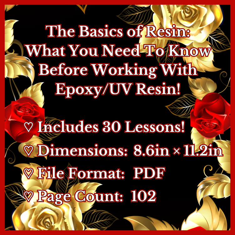 Specifications are listed for "The Basics of Resin" learning guide.