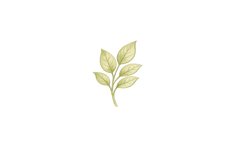Minimal green botanical leaf icon representing natural wellness, herbal ingredients and plant-based supplements.