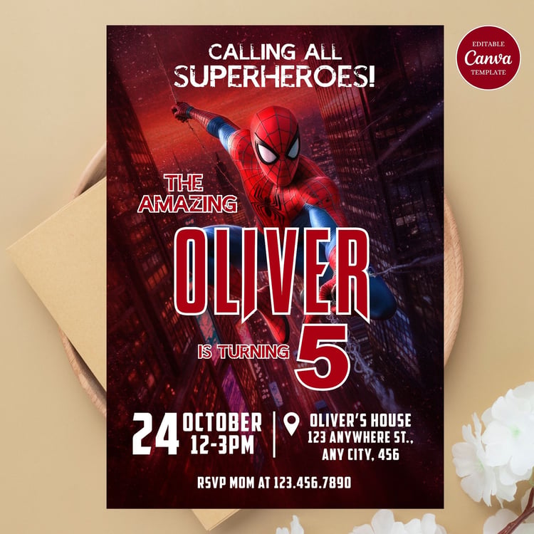 Editable Spiderman birthday invitation template printable digital download