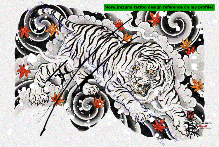 Byakko White Tiger draw-along practice sheet with full-color reference