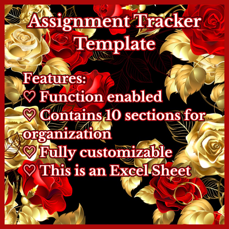 Specifications for the "Assignment Tracker Template" are listed in this particular image.