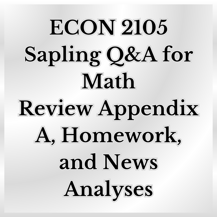 An image containing a silver border and background with the words, "ECON 2105 Sapling Q&A for Math Review Appendix A, Homework, and News Analyses."