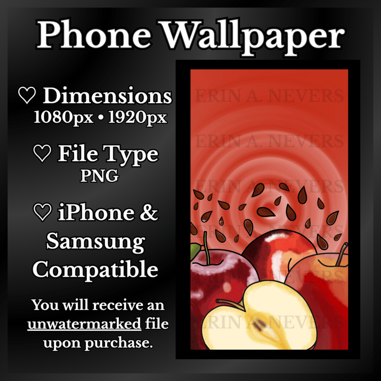 A product promotion thumbnail featuring a phone wallpaper with apples.