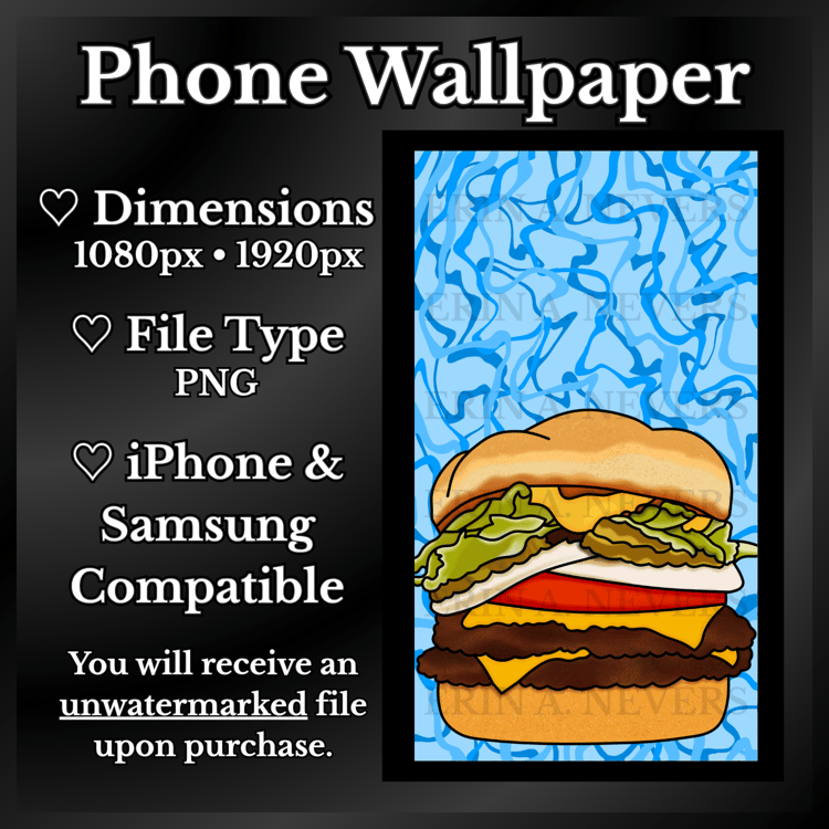 A product promotion thumbnail featuring a phone wallpaper with a burger.