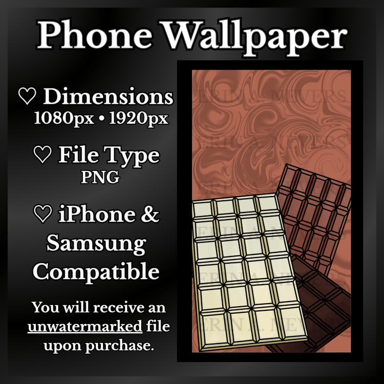 A product promotion thumbnail featuring a phone wallpaper with white, milk, and dark chocolate.
