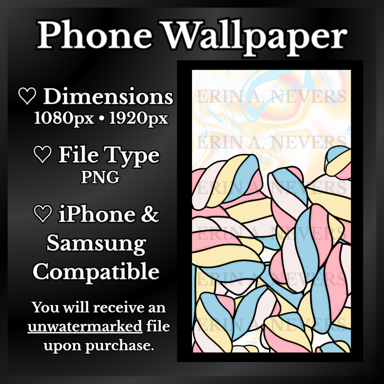 A product promotion thumbnail featuring a phone wallpaper with marshmallows.