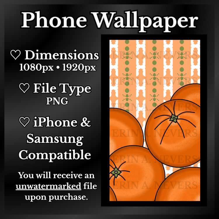 A product promotion thumbnail featuring a phone wallpaper with six whole oranges.
