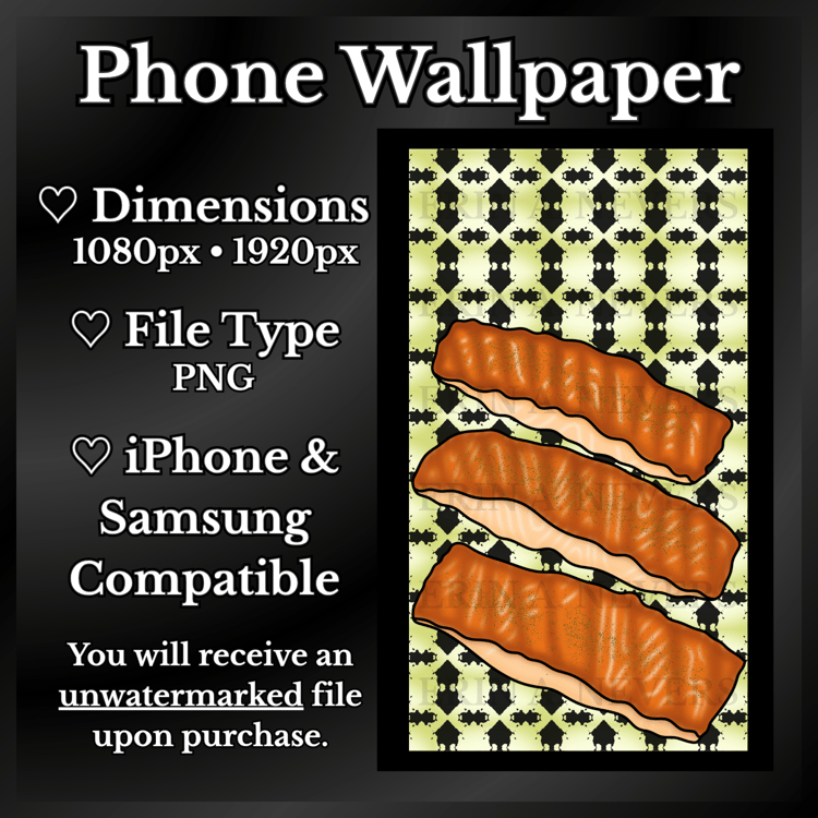 A product promotion thumbnail featuring a phone wallpaper with three salmon fillets.