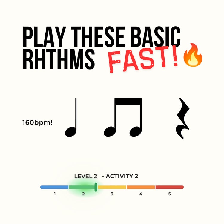 Product cover for Sight Reading Lab Rhythm Level 2 Activity 2 PDF sheet music showing 160 BPM fast-paced rhythm drills for percussion, piano, and classroom music.