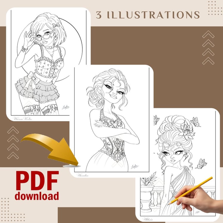 Illustrations à colorier | Art féminin | Dessins détaillés | Téléchargement immédiat