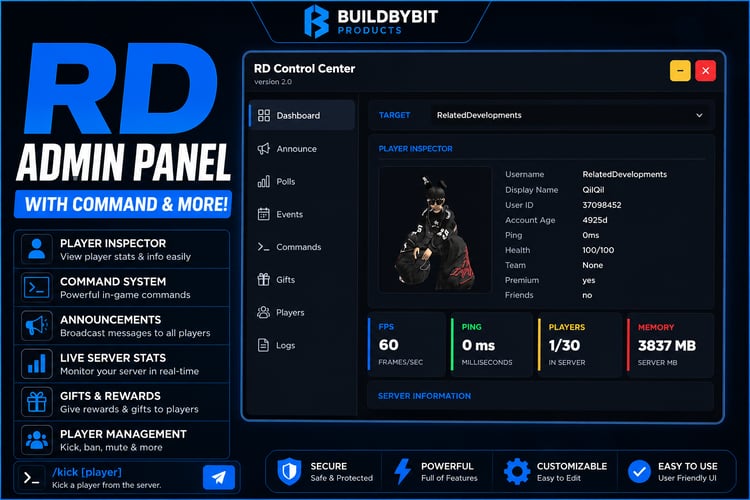 Roblox admin panel system