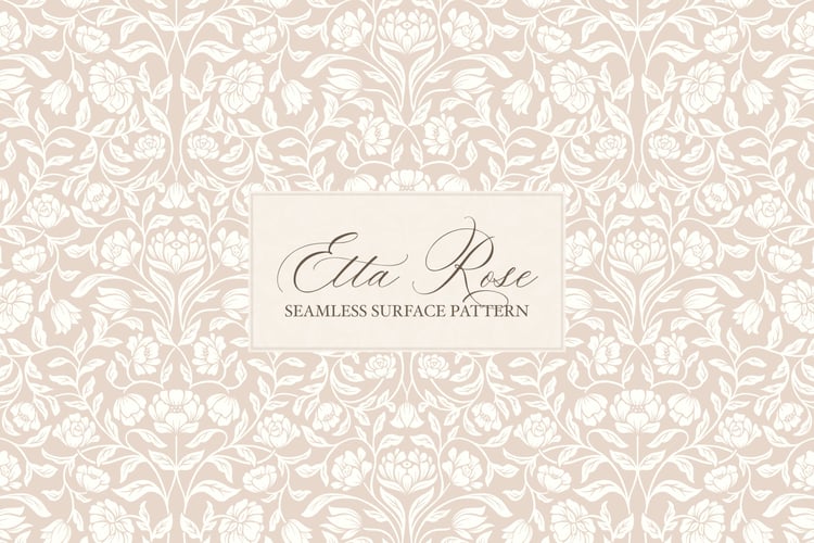 Vintage inspired hand drawn climbing rose damask in a woodblock style.