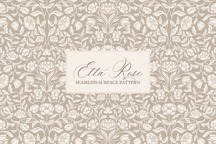 Vintage inspired hand drawn climbing rose damask in a woodblock style