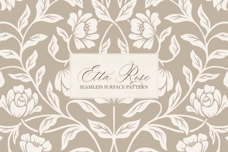 Vintage inspired hand drawn climbing rose damask in a woodblock style