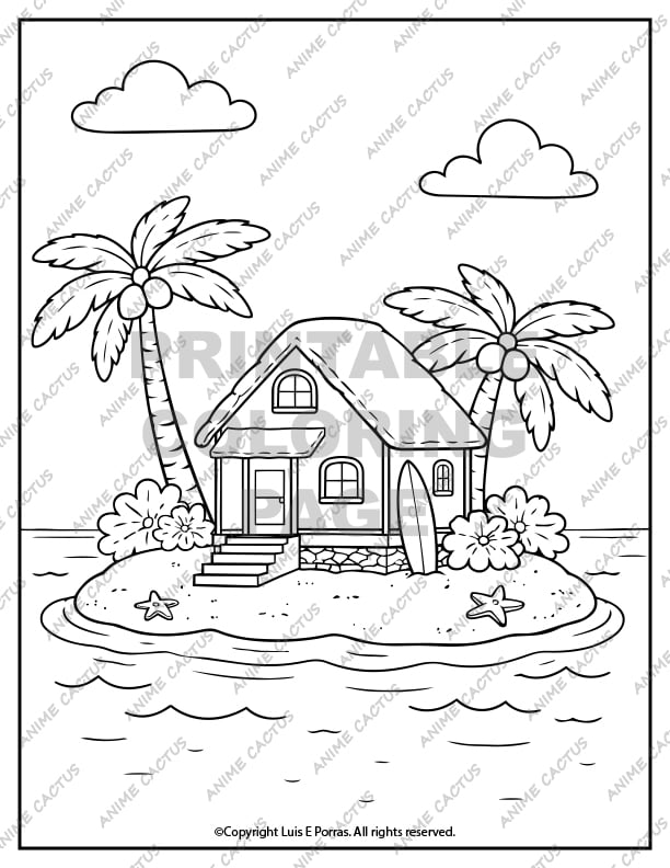 Island Summer Home Coloring Page image