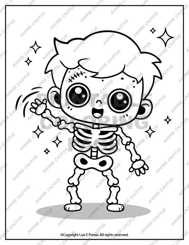 Skeleton Halloween Coloring Page image
