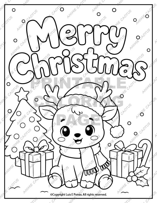 Merry Christmas Reindeer Coloring Page image