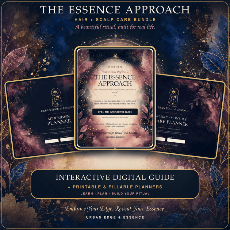 nteractive hair and scalp care guide with printable and fillable regimen planners from The Essence Approach.