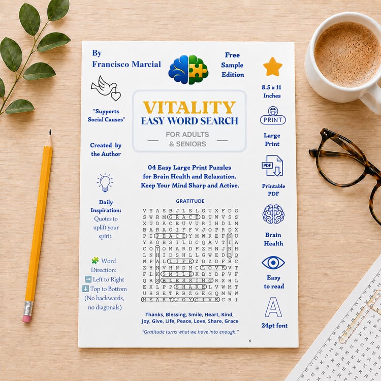 Printable large print word search puzzle for adults and seniors