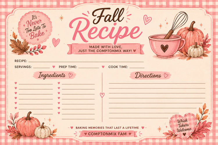 Printable fall recipe cards and pages, ComptonMix cookbook