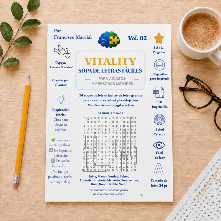 Sopa de letras imprimible en letra grande para adultos y personas mayores