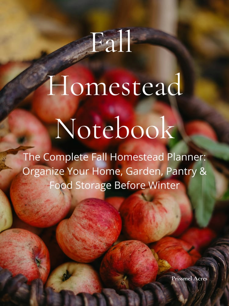 Printable Fall Homestead Notebook with harvest logs, canning trackers, pantry inventory pages, and seasonal planning worksheets.
