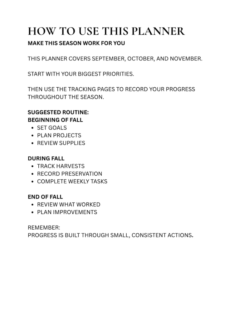 Fall Homestead Planner: A Seasonal Workbook for Organizing Your Home, Garden & Winter Preparation