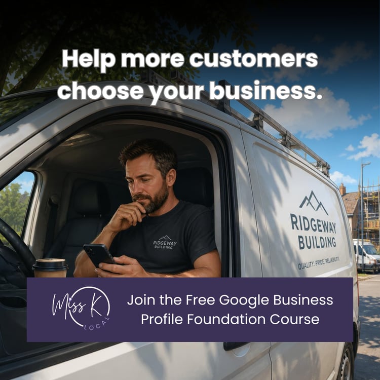 Local tradesperson taking a few minutes during the workday to improve their Google Business Profile with the Miss K Local New Member Journey.