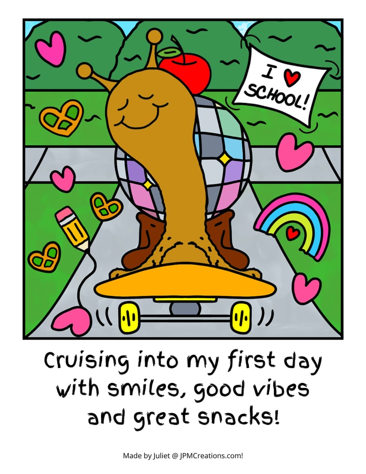 Cute Snail Skateboard Cruisin’ Into My First Day Coloring Postcard