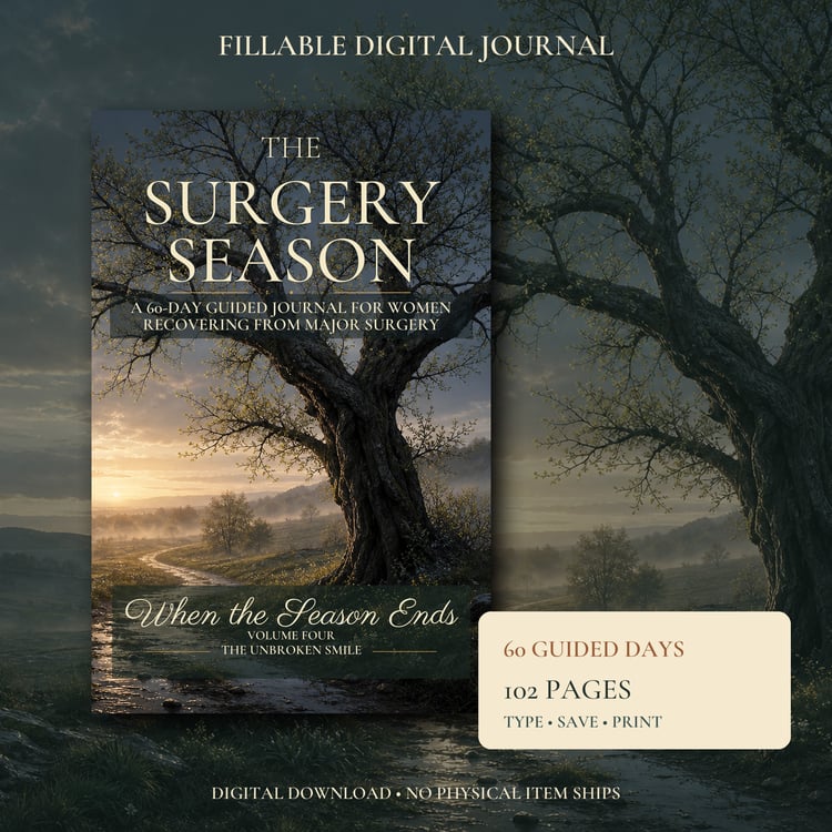 The Surgery Season fillable recovery journal cover for women after major surgery