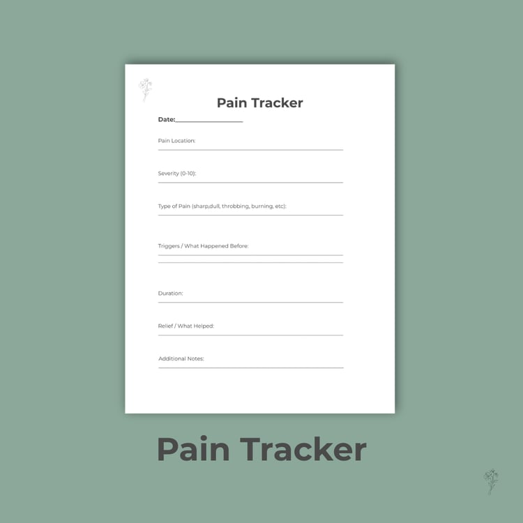 Pain Notes printable with sage background and black borders