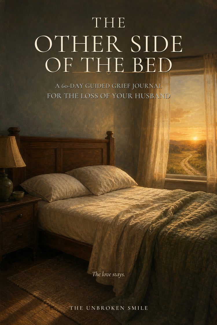 The Other Side of the Bed fillable grief journal cover for widows