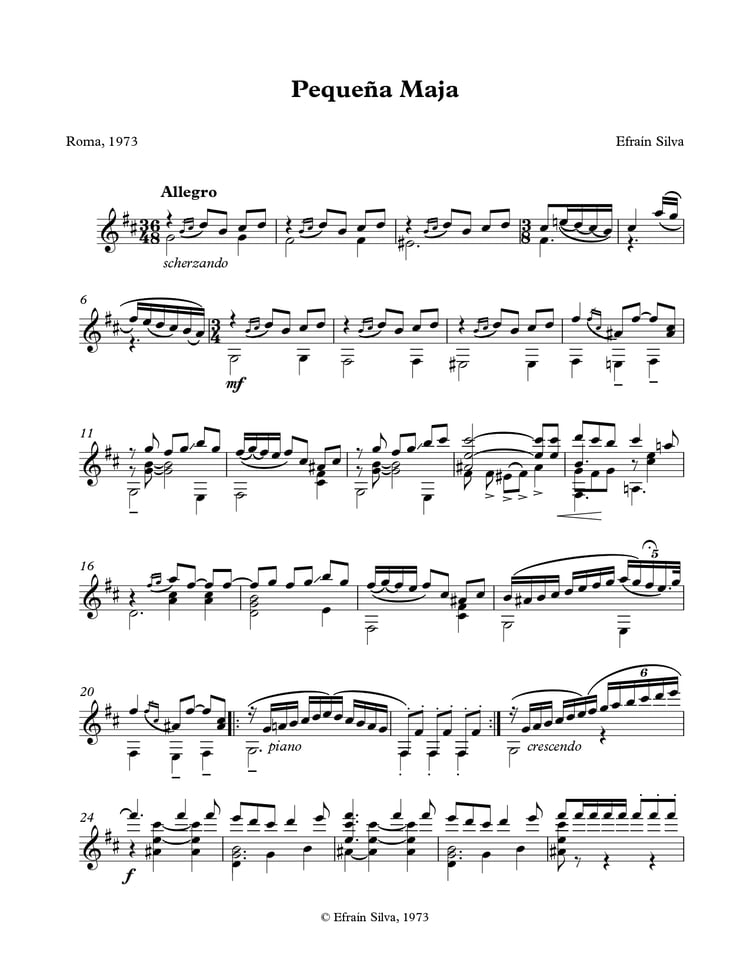 Pequena Maja, Efrain Silva, Solo Guitar, Guitarra Sola, Enrique Granados, Jose Tomas, Musica en Compostela, Classical Guitar, Guitarra Clasica, Spanish Guitar, Sheet Music, Partituras, Compositor Venezolano