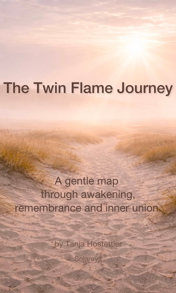 Cover of the free guide “The Twin Flame Journey – A Gentle Map Through the Four Phases” by Solareya, offering gentle guidance through the Twin Flame journey.