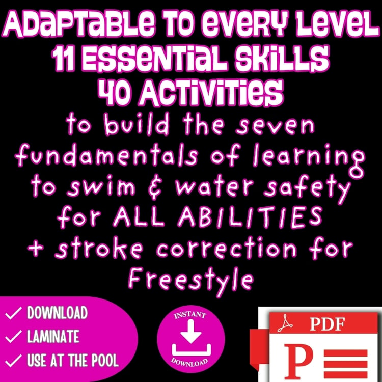 Adult and teen learn to swim freestyle and water safety