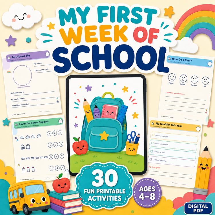 My First Week of School – 30 Fun Printable Activities for Kids