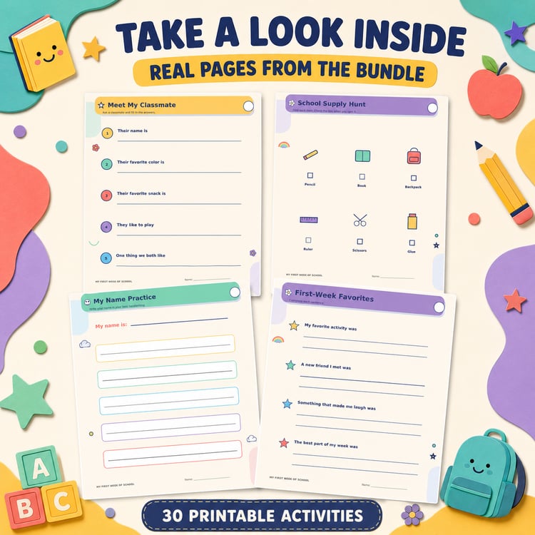 My First Week of School – 30 Fun Printable Activities for Kids