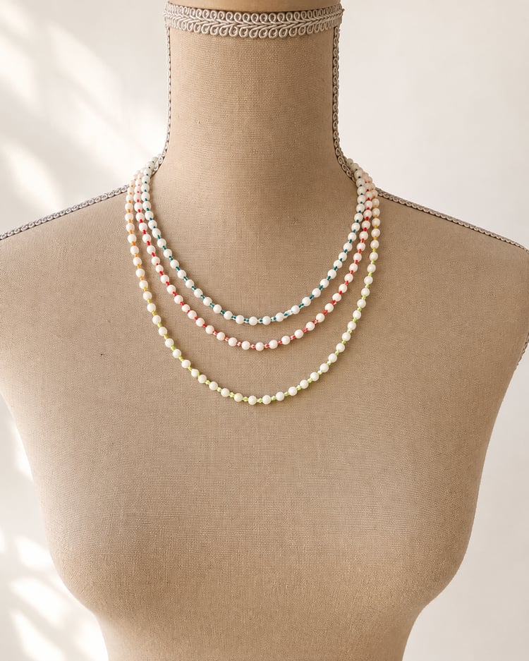 Collana in agata bianca naturale da 3 mm esposta su busto.