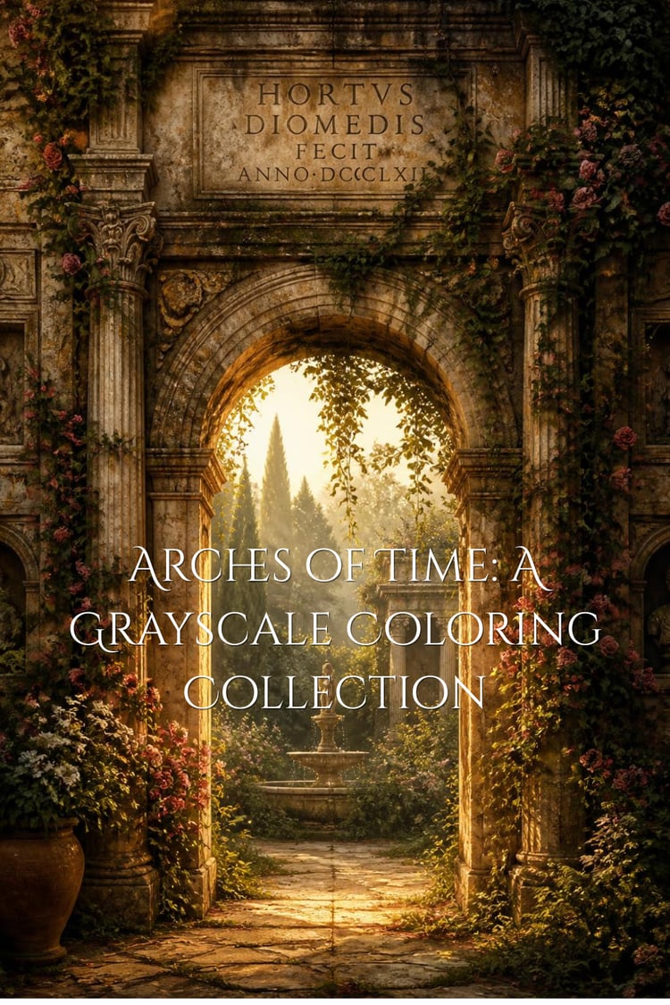 Color cover illustration of an ivy-covered ancient stone arch with a misty garden and fountain visible through the opening, warm golden light.