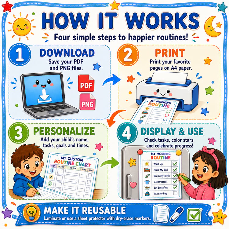 Kids Back-to-School Routine Charts – Morning to Bedtime | PDF + PNG