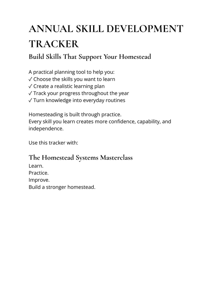 Inside the Annual Skill Development Tracker showing printable pages for setting skill goals and organizing yearly learning plans.