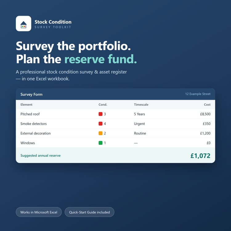 Stock condition survey and asset register Excel toolkit