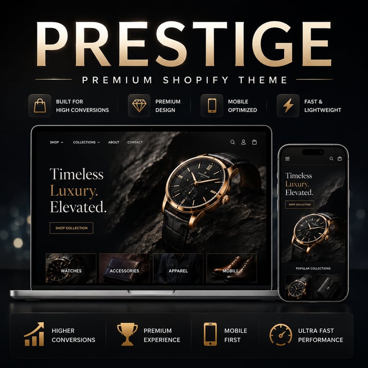 Prestige Shopify Theme desktop homepage showcasing premium ecommerce interface