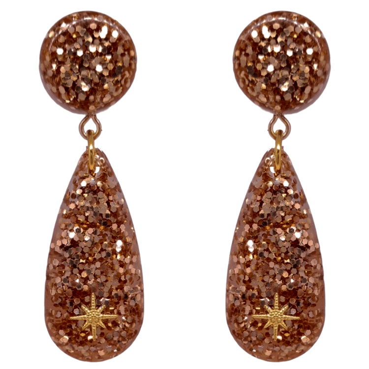 1950's Retro Vintage Gold Glitter Teardrop Earrings Atomic Cat