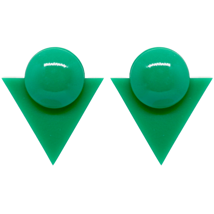 1980's Style Retro Green Earrings Geometric Triangle Atomic Cat