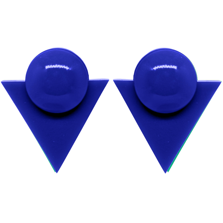 1980's Style Retro Blue Earrings Geometric Triangle Atomic Cat