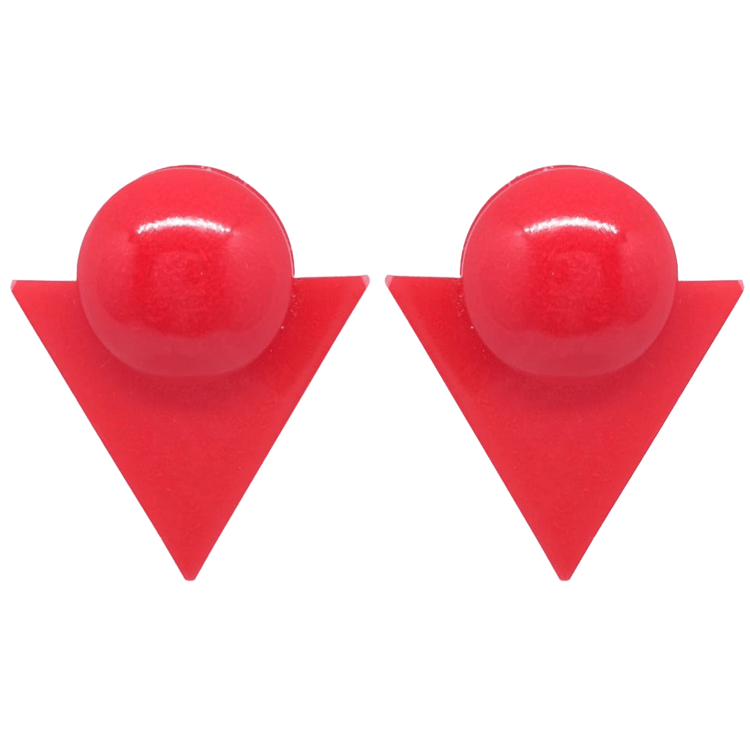 1980's Style Retro Red Earrings Geometric Triangle Atomic Cat