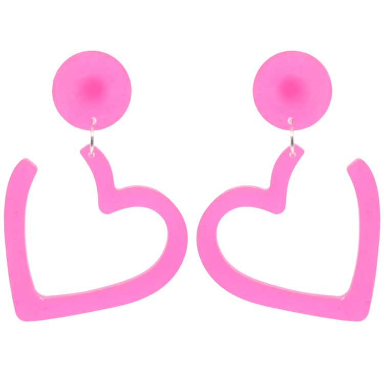1980's Style Retro Heart Earrings Pink